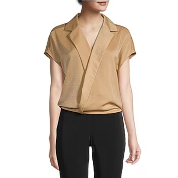 Worthington Tops - Worthington Tan Cream V Neck Short Sleeve Wrap Shirt Top Blouse Plus 2X